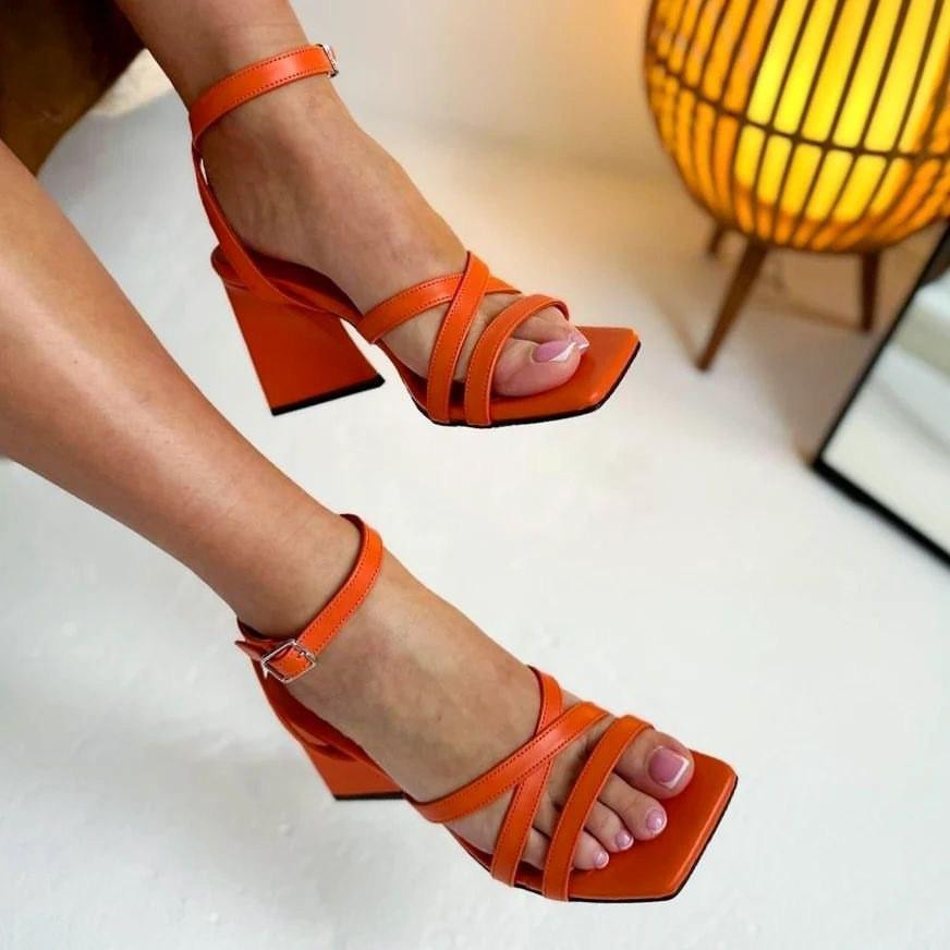 LIRIO Яскраві босоніжки жіночі помаранчеві, натуральна шкіра літні на стійких підборах LIRIO L0 Коломыя - изображение 3