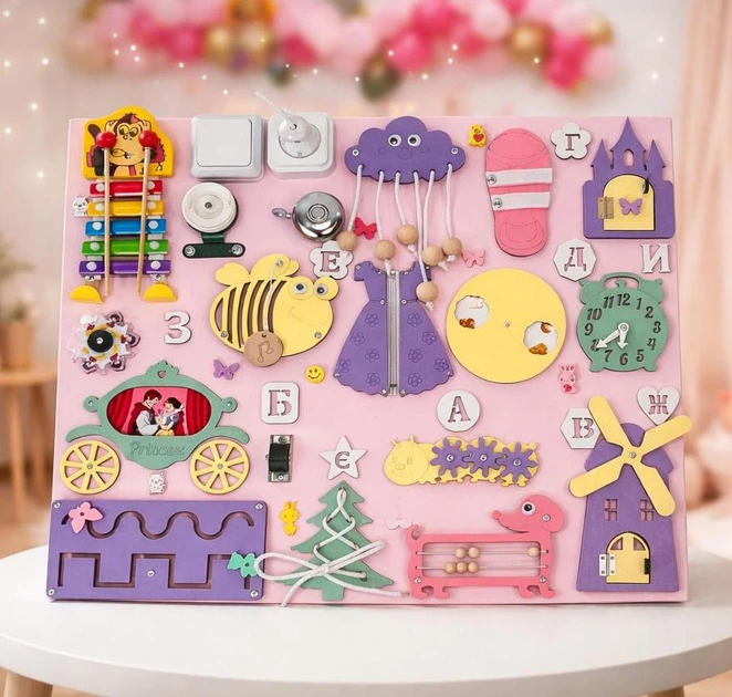 Бизиборд для дітей 50х60 Розвивальна дошка Бізіборд Методика Монтессорі для розвитку дрібної моторики Тернопіль - фото 2