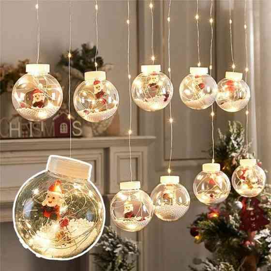 Новогодняя гирлянда штора шары Дед Мороз с наполнением 3.0м 10 шаров 200 LED Бахрома Киев