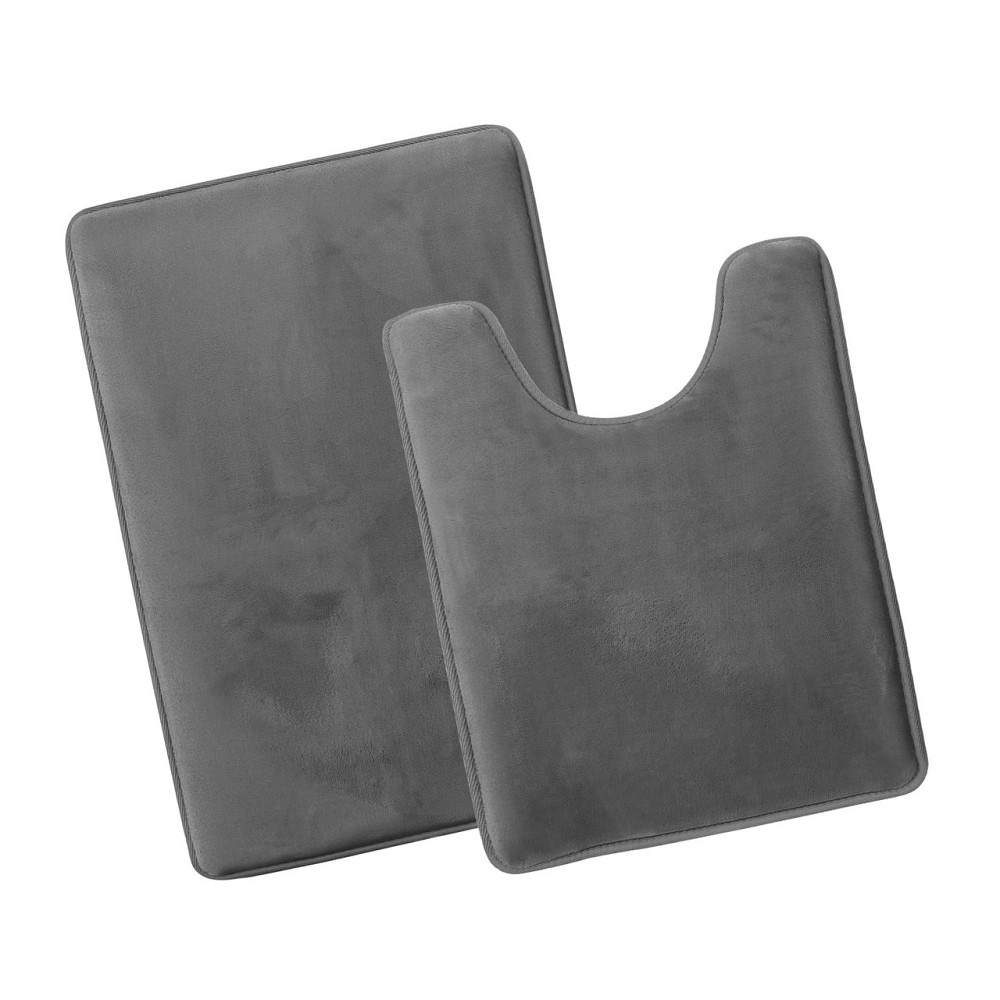 Набор 2 шт Антискользящих Мягких ковриков для ванной Aquarius с эффектом памяти 50х80 см и U-контурный 50х50 см Графит Гладкий Буча - изображение 2