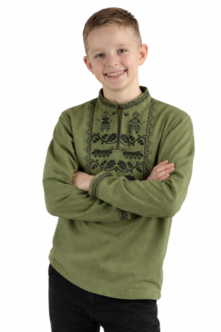 Вышиванка для мальчиков хаки с длинным рукавом льняная, подростковые вышиванки  военная Киев - изображение 4