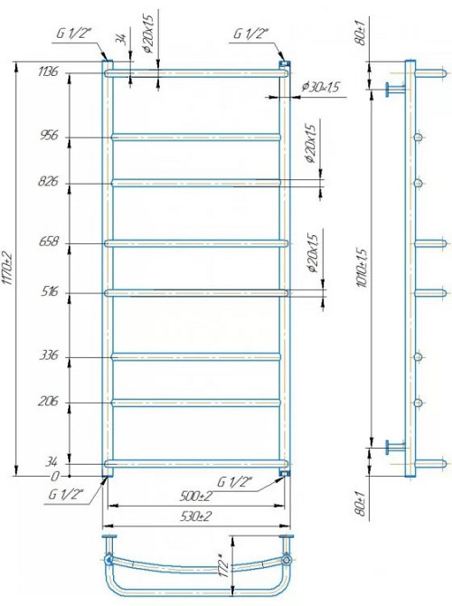 Водяной полотенцесушитель Mario INOX Люкс HP 1170х530/500 Киев - изображение 4