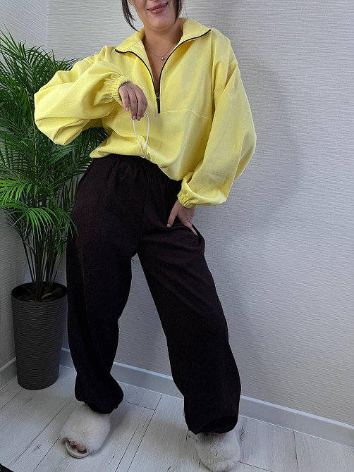 Женский стильный повседневный костюм двойка из микровельвета Желтый, 46/48 Одесса - изображение 6