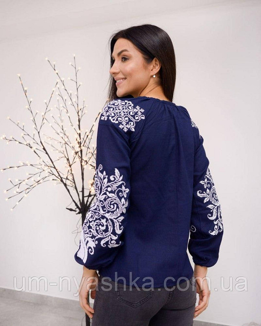 Натуральна лляна вишиванка жіноча хакі блуза з вишивкою "Дерево життя" р.S Кривий Ріг - фото 2