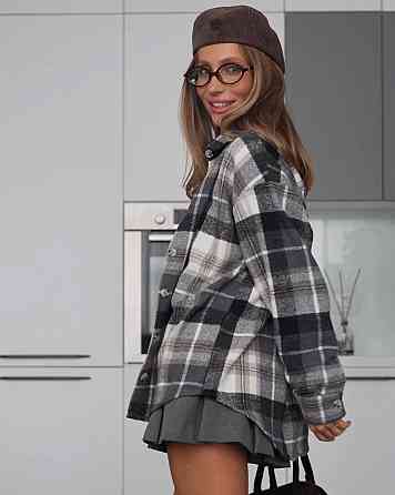 Жіноча стильна принтована сорочка в карту турецький кашемір беж-сірий Одеса