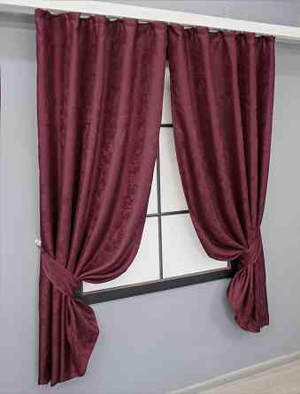 Комплект коротких штор VR-Textil Жакард Мармур Al1 № 1302ш Бордовий 130х170 см 2 шт (35-0254) Київ