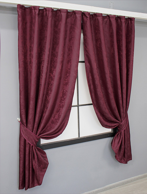 Комплект коротких штор VR-Textil Жаккард Мрамор Al1 № 1302ш Бордовый 130х170 см 2 шт (35-0254) Киев - изображение 2