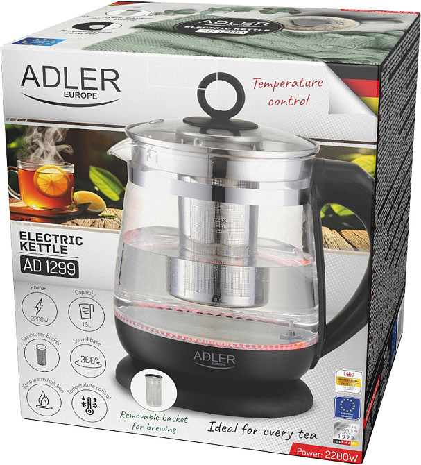 Електрочайник Adler AD 1299 1850-2200Вт/ 1.5л/ скло/ заварник/ встановлення температури/ чорний Вінниця - фото 2
