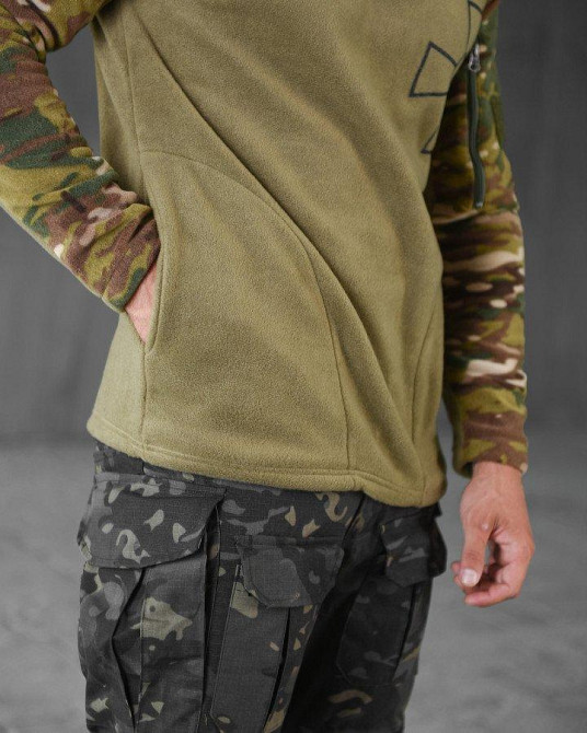 Флисовая кофта с карманами мужская олива рукава мультикам теплая флиска Одесса - изображение 7