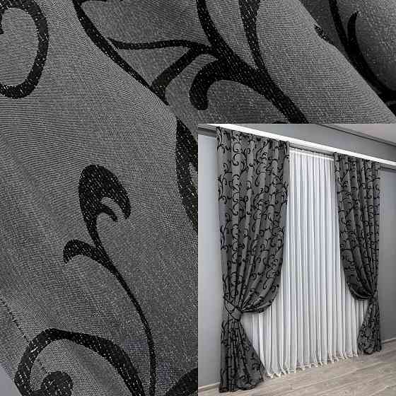 Комплект готовых штор VR-Textil Жаккард Allure № 1619ш Серый с черным 150х270 см 2 шт (33-0486) Киев
