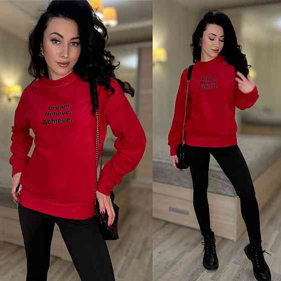 Женский теплый костюм двойка: кофта и лосины двусторонний флис + дайвинг на флисе Красный, 46/48 Одесса