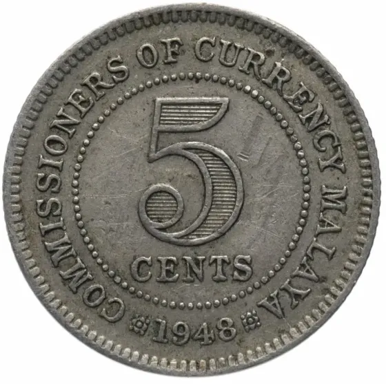 Британська Малайя 5 центів 1948 George VI рідкісна Полтава