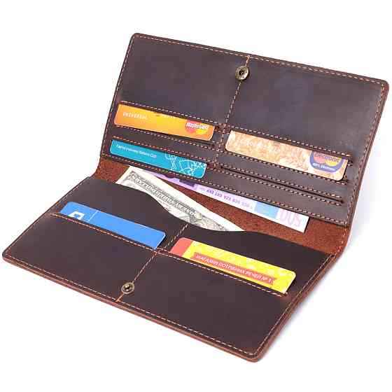 Вертикальный бумажник унисекс из натуральной кожи Vintage sale_15083 Коричневый Киев