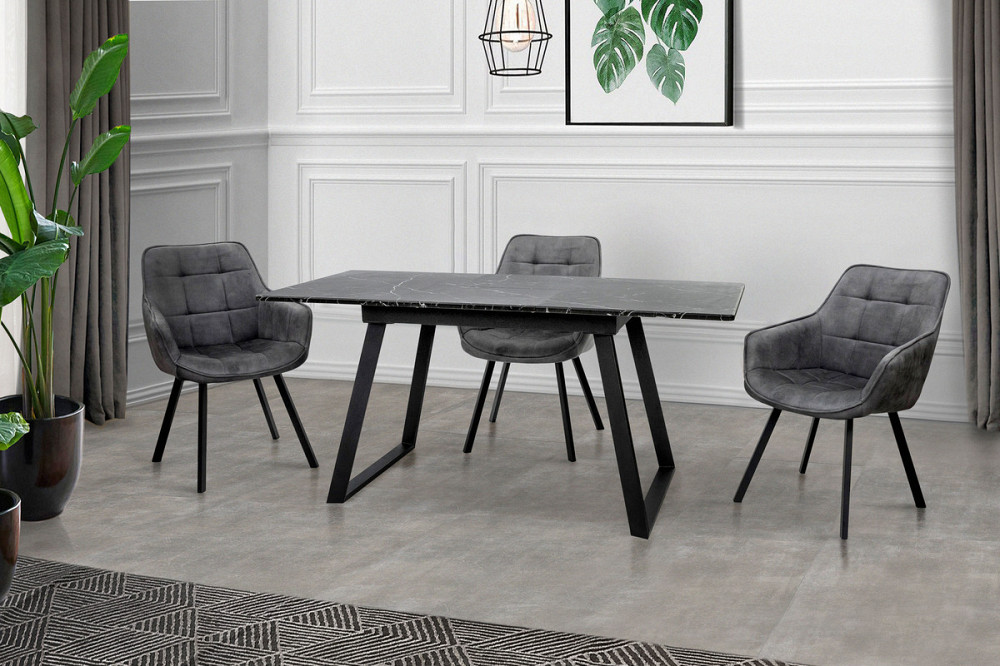 Стіл Тандем 120(+40)*75 чорний метал/мрамор чорн Киев - изображение 7