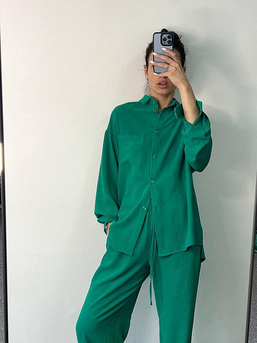 Костюм-трійка жіночий літній креп-жатка Зелений M-L Харків - фото 4