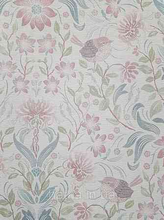 Шпалери вініл на флізеліні A.S.Creation Maison charme 0.53x10 прованс квіти листя птаха рожеві сині на білому Київ