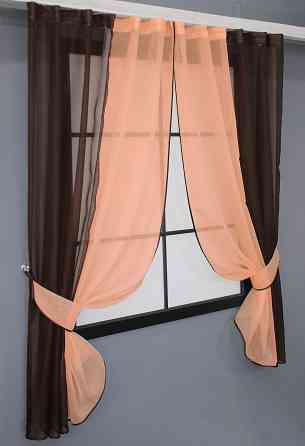 Кухонные шторы VR-Textil № 017к комбинированные с подвязками венге с персиковым 265х170 см (50-569) Киев