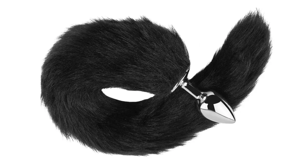 Анальная пробка с хвостом EGZO - Fox Tail Silver Plug Black, size S Sex Aura Киев - изображение 1