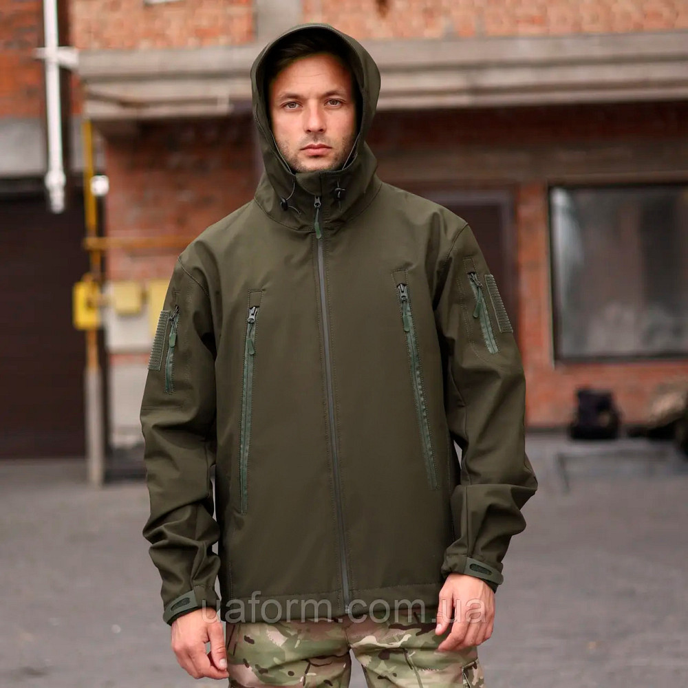 Армейская мужская демисезонная куртка хаки Soft Shell, военная куртка софт шел с капюшоном Львов - изображение 8