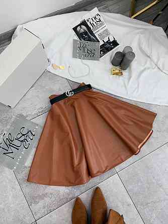 Женская базовая юбка солнце из эко-кожи Коричневый, 46/48 Одесса