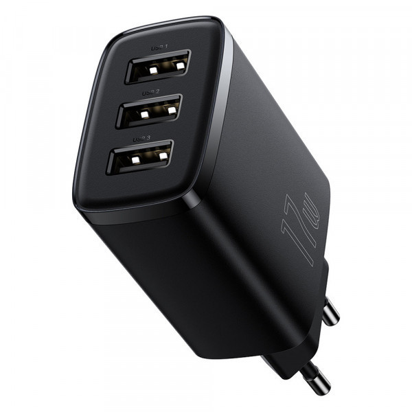 Зарядний пристрій 3xUSB 17W (USB-A) чорний Baseus (CCXJ020101) Київ - фото 5