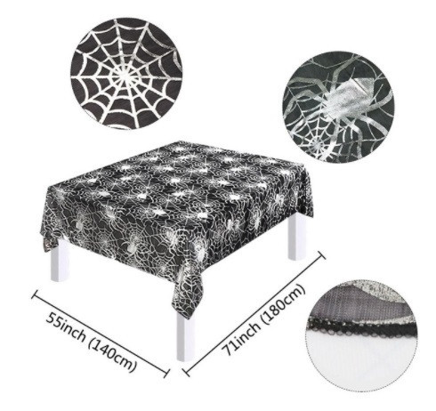 Прикраси на хелловін скатертина Павутина з павуками 140 на 180 см чорно-сріблястий Київ - фото 2