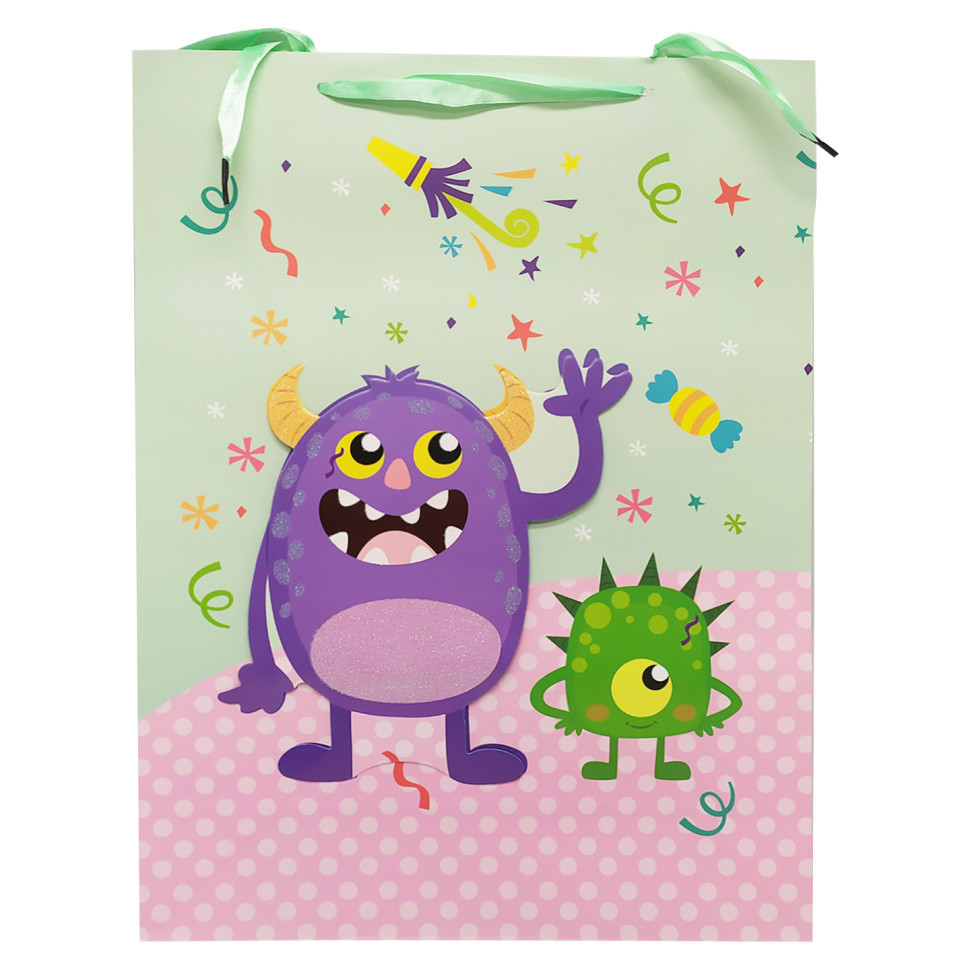 Подарунковий пакет "Монстрики" 2373L, 40 х 30 х 0,1 Зелений Вінниця - фото 1