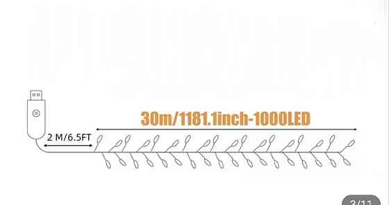 Гірлянда-бахрома 30 м 1000 led з usb Різнокольоровий (0926) Сміла