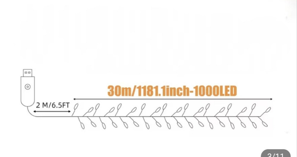 Гірлянда-бахрома 30 м 1000 led з usb Різнокольоровий (0926) Сміла - фото 2