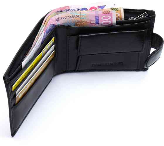 Шкіряне чоловіче портмоне на кнопці ST Leather ST104 Чорний Київ