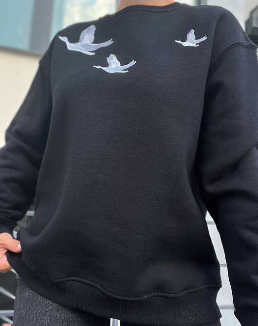 Світшот жіночий Pepper&mint 24-18 вишивка птахи оверсайз утепленний чорний, чорний, M Київ - фото 17