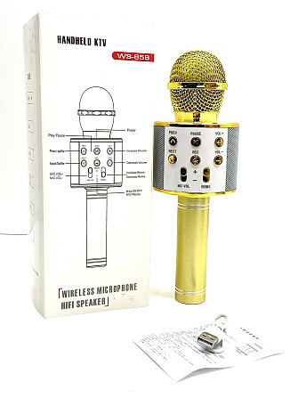 Мікрофон бездротової караоке bluetooth USB колонка Золотий (С 48340) Чернігів - фото 4
