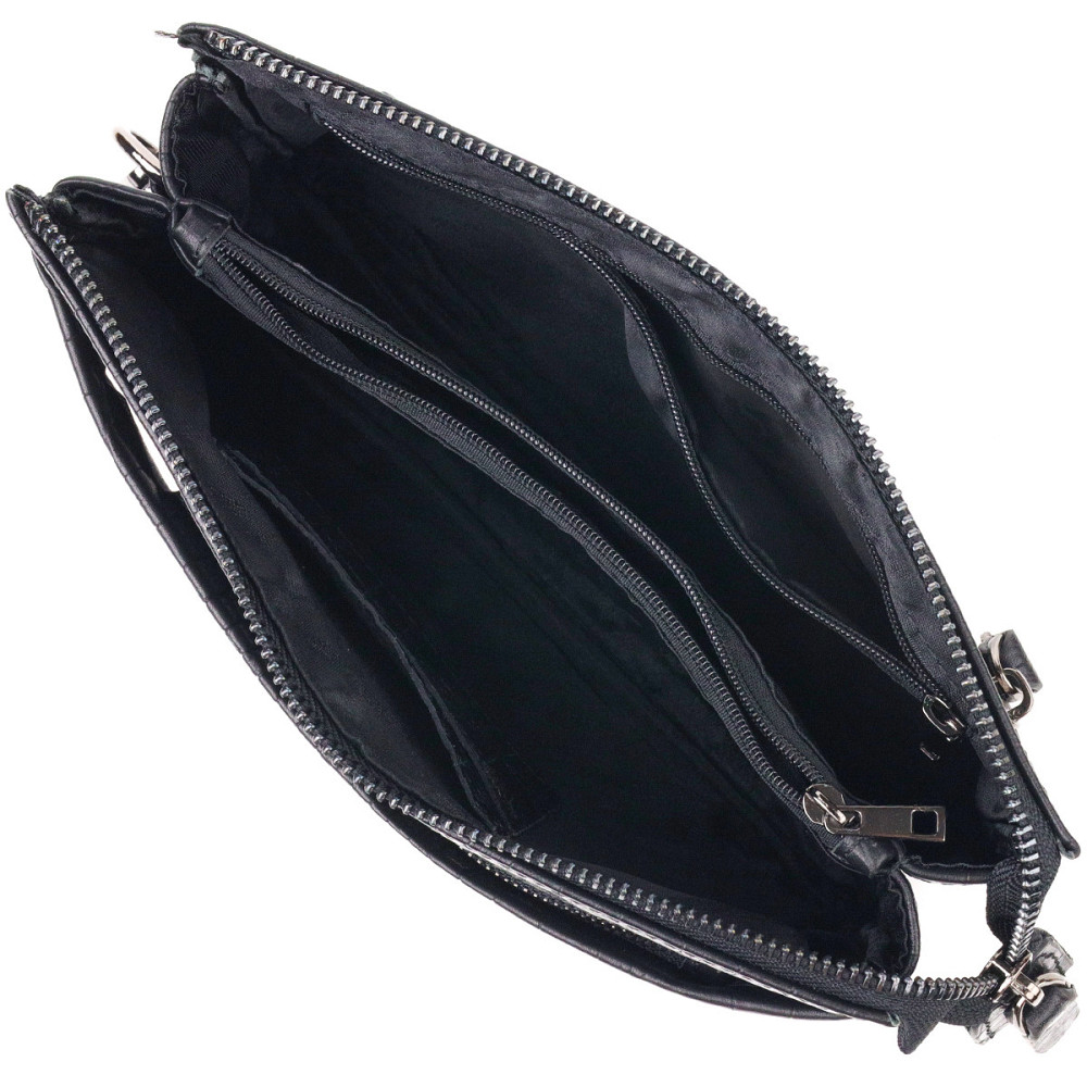 Превосходный клатч для мужчин из натуральной фактурной кожи с тиснением под крокодила Черный (CANPELLINI) Киев - изображение 8