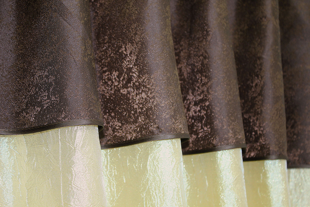 Кухонные шторы VR-Textil № 073к с ламбрекеном и подхватами светло-золотистый с коричневым 270х170 см (52-0170) Киев - изображение 4