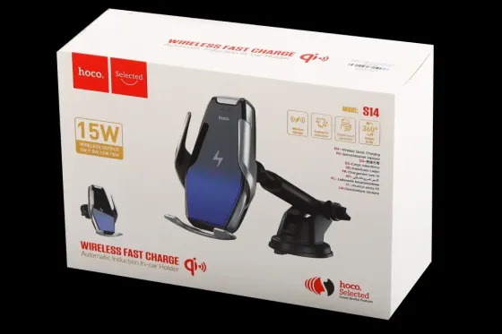 Подставка под телефон на обдув/присоске с беспров. зарядкой 15Вт Hoco S14 Винница