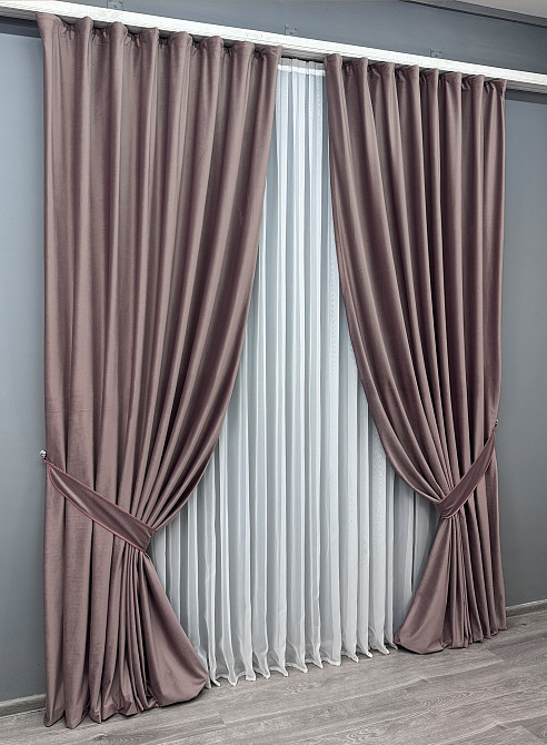 Комплект готовых штор VR-Textil Бархат № 1556ш Пудровый 200х290 см 2 шт (32-064) Киев - изображение 3