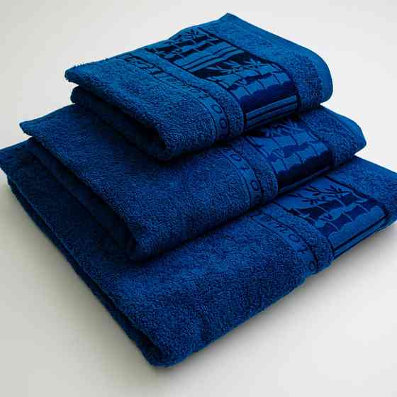 Набор махровых полотенец 3шт GM Textile 40х70см, 50х90см, 70х140см BambooN 450г/м2 (Синий) Сумы