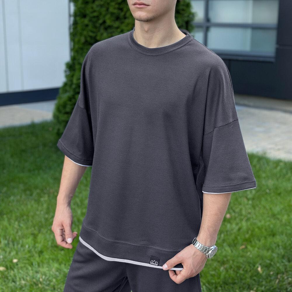 Мужской летний комплект шорты и футболка антрацит свободного кроя Pobedov Jack Киев - изображение 6