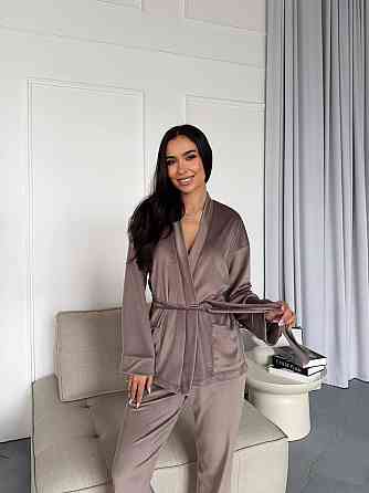 Женский стильный домашний велюровый комплект тройка Капучино Одесса