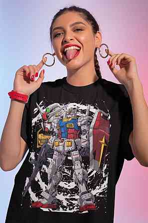 Футболка для хлопчика з аніме принтом Гундам Вінг Джапанесе Аніме оверсайз (зріст від 165 до 180) Чорний AnimeJ0260m Дніпро