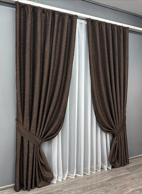 Комплект готових штор VR-Textil Льон Савана № 687ш Венге 100х270 см 2 шт (31-108) Київ - фото 10