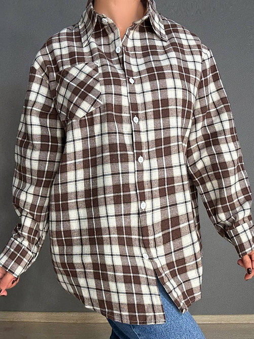 Рубашка женская Baoyu 225-1 в клетку оверсайз фланель, светло-коричневый, one size Киев - изображение 5