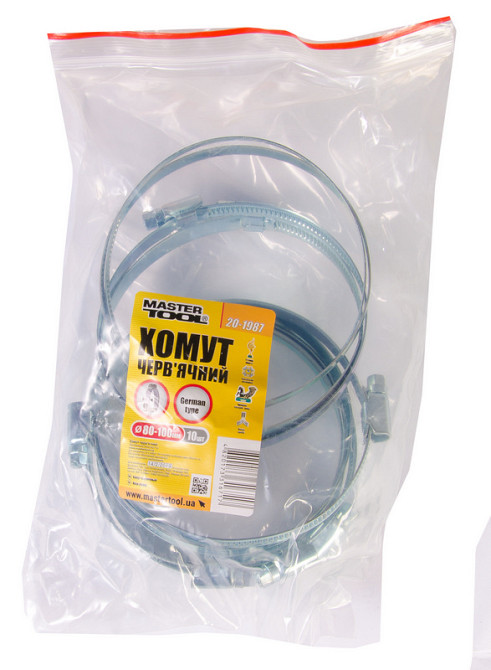 MASTERTOOL Хомут черв'ячний MASTERTOOL German type W1 DIN 3017 9.0 мм Ø 80-100 мм 10 шт 20-1987 Киев - изображение 2