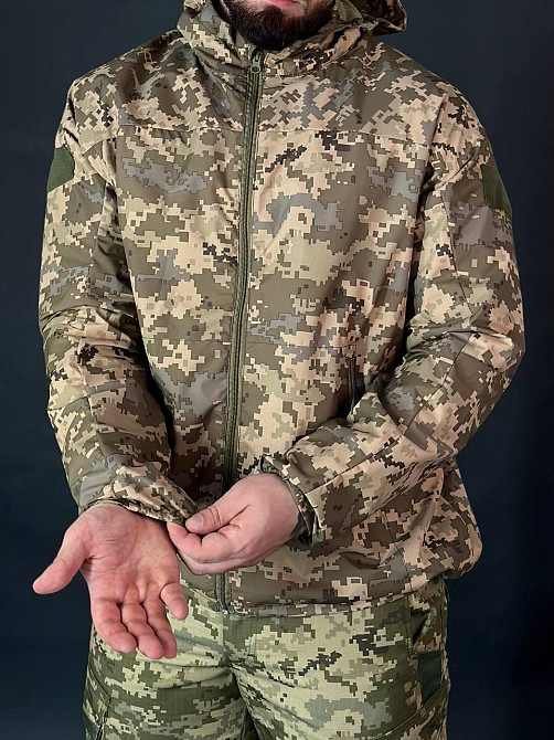 Тактична куртка піксель ріп-стоп чоловіча з капюшоном, поліестером, сіткою, водозахисна Львів - фото 5