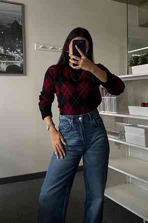 Жіночий светр оверсайз у геометричний принт машинне в'язання Чорний Одеса