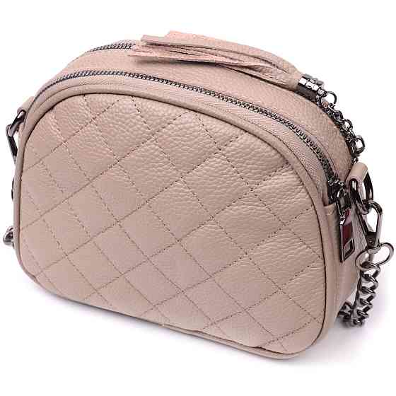 Зручна жіноча стьобана сумка з м'якої натуральної шкіри Vintage 22328 Бежева Київ