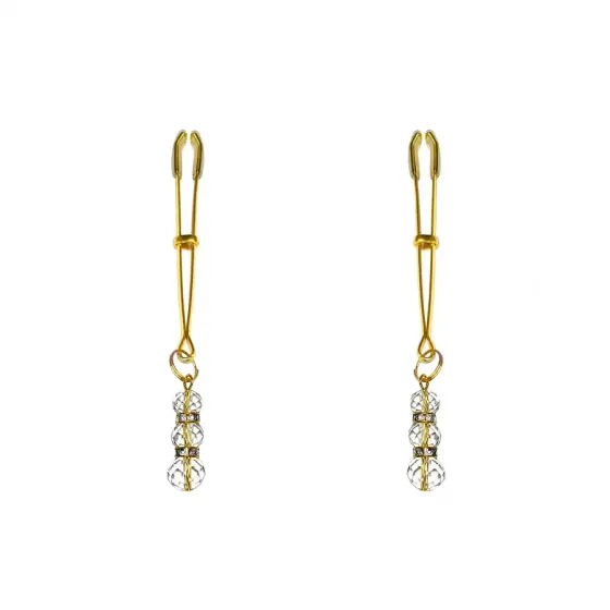 Тонкі затискачі для сосків з підвіскою Feral Feelings - Thin nipple clamps, золото/прозорий Львів