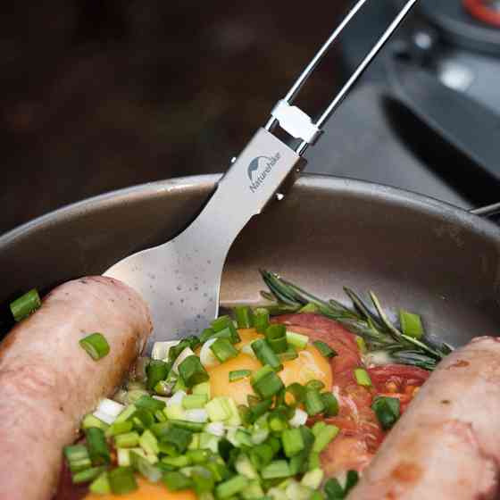 Ложко-виделка титанова складана Naturehike NH19C001-J сіра з мішечком Київ