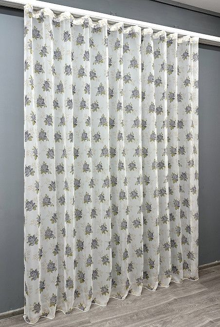 Тюль VR-Textil 1801т Шифон з принтом Білий з сірим 300х270 см (40-099) Київ - фото 3