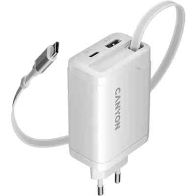 Зарядное устройство Canyon 1xUSB-C PD65W + 1xUSB QC3.0 + cable USB-C to USB-C white (CNS-CURC65ACW) Винница